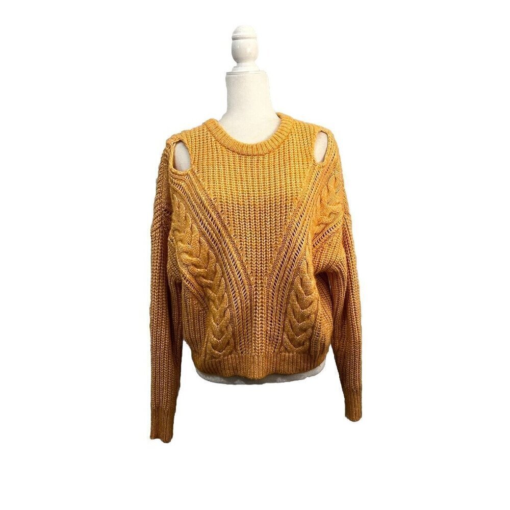 Express Cable Knit Sweater Chunky Key Hole Details Crew Neck Size Medium Mustard